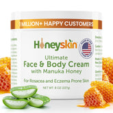 Honeyskin Manuka Honey Face Moisturizer bottle offers lasting hydration for dry skin.