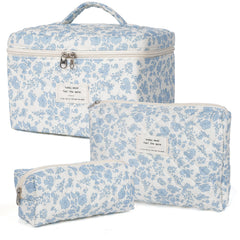 Honitty floral quilted makeup bag front view showing vibrant pattern for stylish organization