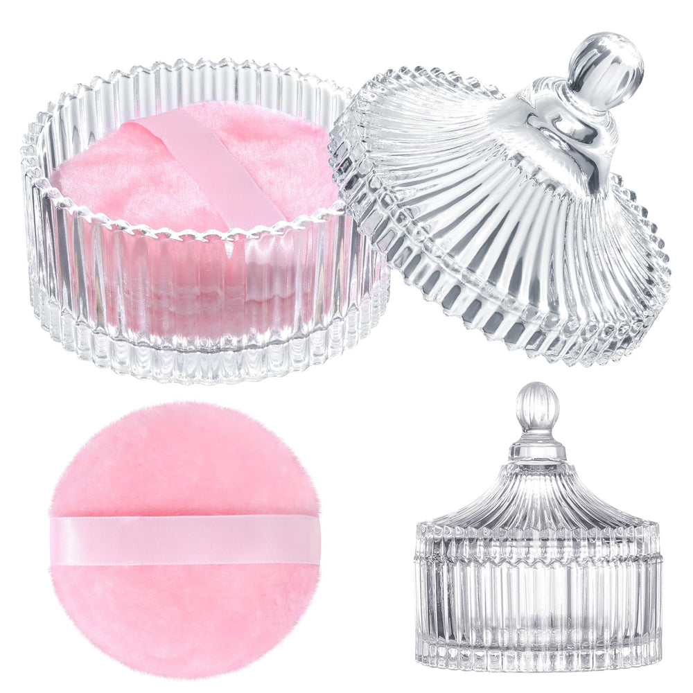 HONSIO large pink powder puff with crystal case for smooth, even application