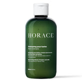 HORACE beard shampoo bottle closeup shows premium cleansing for all beard types