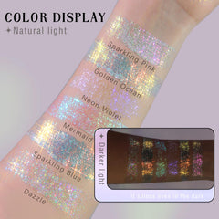HOSAILY brillo holografico con aplicador rodante, cambia de color bajo la luz para efecto unico.