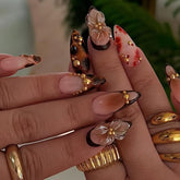 HOSAILY brown 3D flower press-on nails for a chic autumn look.