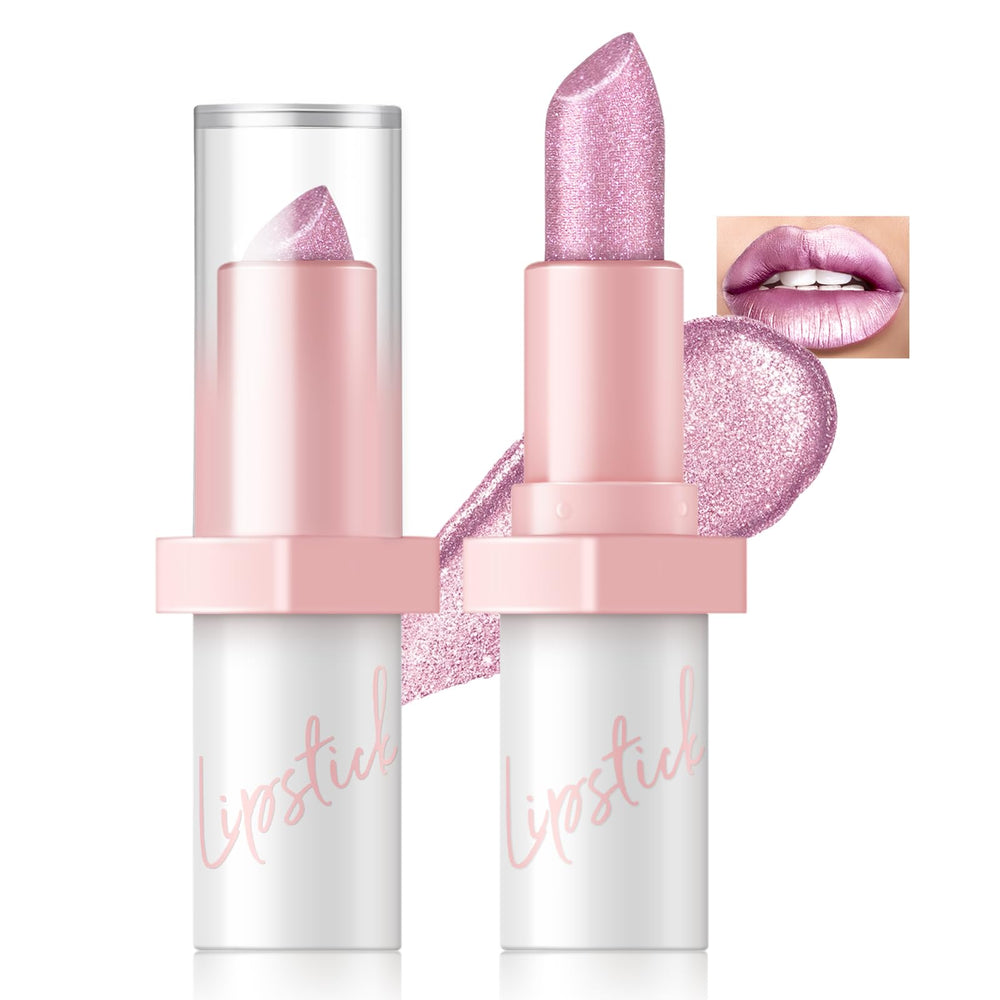 Barra labial HOSAILY con acabado metalizado rosado y brillo duradero.