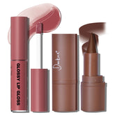 HOSAILY lip liner gloss set dark brown closeup shows precise contour and glossy finish.