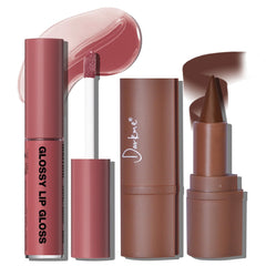 HOSAILY lip liner gloss set dark brown closeup shows precise contour and glossy finish.