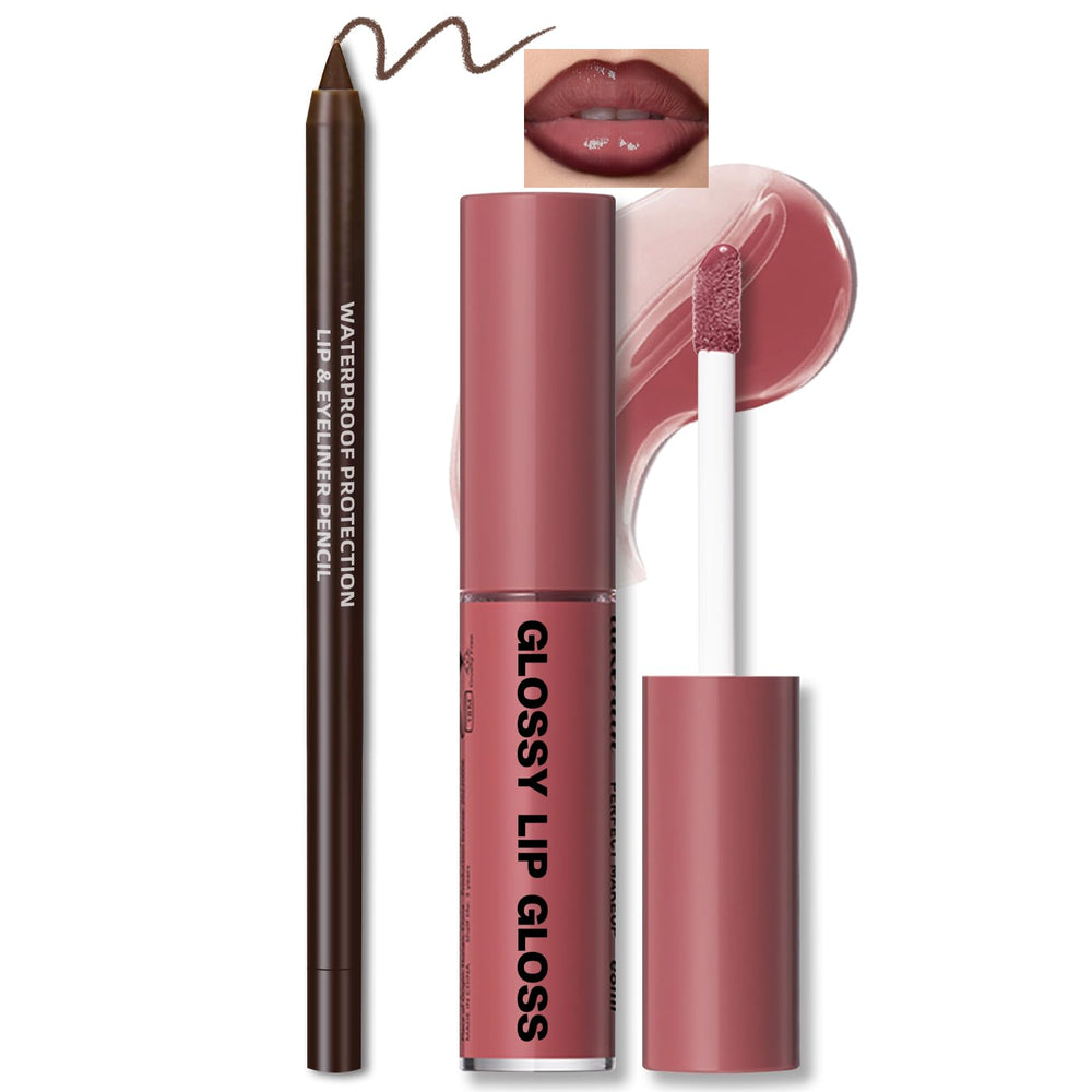 HOSAILY nourishing lip gloss with brown liner for precise lip definition