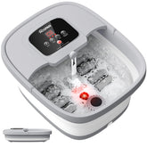 HOSPAN collapsible foot spa showing heat and bubbles for relaxing foot care.
