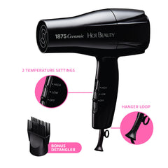 Hot Beauty 1875 Ceramic Hair Dryer with slide bar switch for easy adjustments