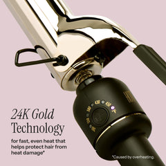 HOT TOOLS 24K Gold extended barrel curling iron in use demonstrates effortless styling