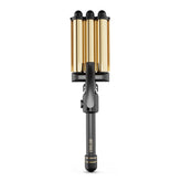 Hot Tools Pro Artist 24K Gold Three Barrel Waver front view showing jumbo barrels for smooth waves.