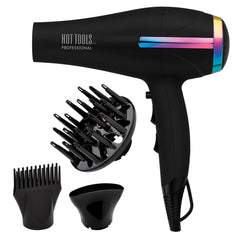 HOT TOOLS Rainbow hair dryer front view highlighting powerful airflow for rapid styling
