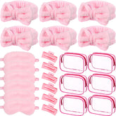 Hoteam pink spa headband in coral velvet for gentle pampering sessions