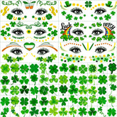 Hotoyannia glitter face tattoos add festive shamrock sparkle for vibrant party looks.