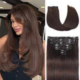 Houlud clip-in extensions 120g dark brown, full-set for instant volume