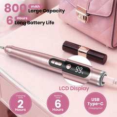 Hoxida cordless nail drill in hand demonstrates precise shaping and smoothing.