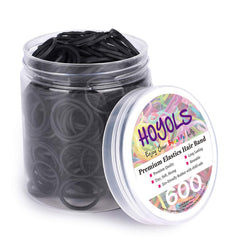 HOYOLS black 3/4-inch hair bands in a clear container for tidy storage.