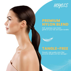 HOYOLS closeup espresso hair tie showing seamless fabric and stretch
