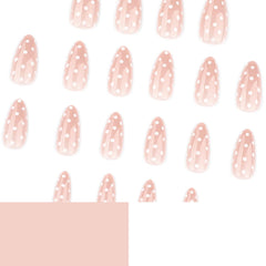 HPYFOI almond nails with adhesive tabs demonstrating quick, glue-free wear option.