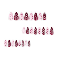 HPYFOI paquete de 24 uñas medias en tono burgundy y rosa para diario.