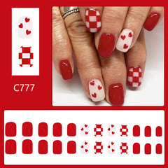 HPYFOI uñas rojas con diseño de cuadros, estilo festivo para citas