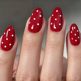 HPYFOI uñas postizas rojas con puntos para un look llamativo