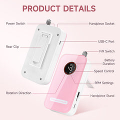 HQMPHQ nail drill with LED display shows battery life clearly.