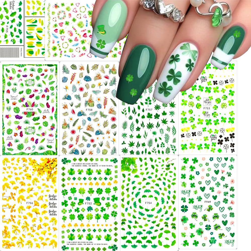 Hrnsnails: día de San Patricio, diseños variados de trébol para uñas, ideales para fiestas.