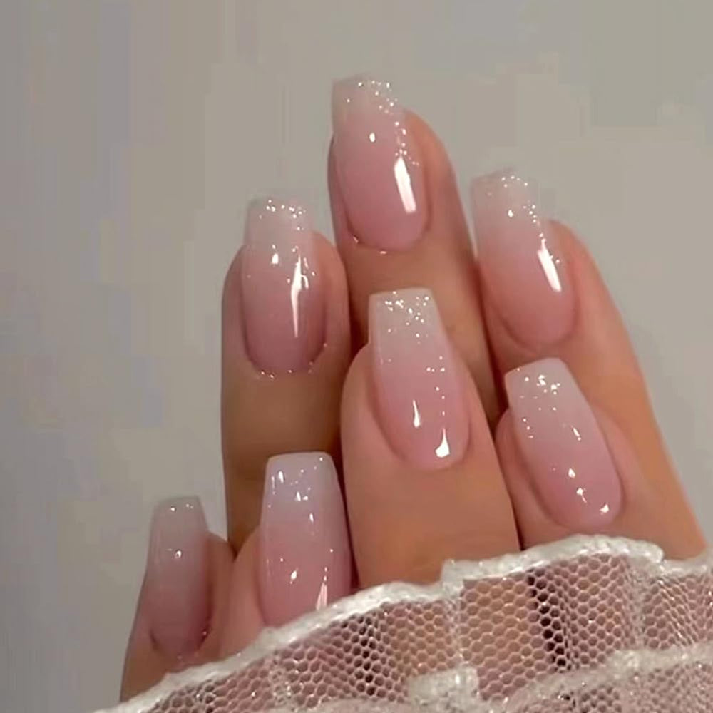 Hrnsnails uñas coffin ombre glitter, look duradero para eventos