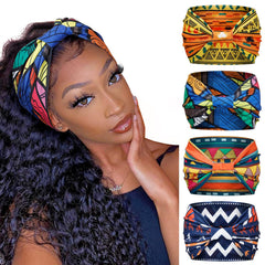 Huachi bandana ancho con patrón africano, ideal para cabello estable todo el día
