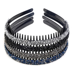 Diadema Huachi de cristal con dientes negro, sujeción firme para cabello corto