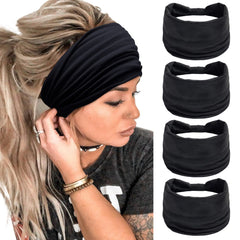 Huachi turbante ancho negro para mujer, ideal para yoga.