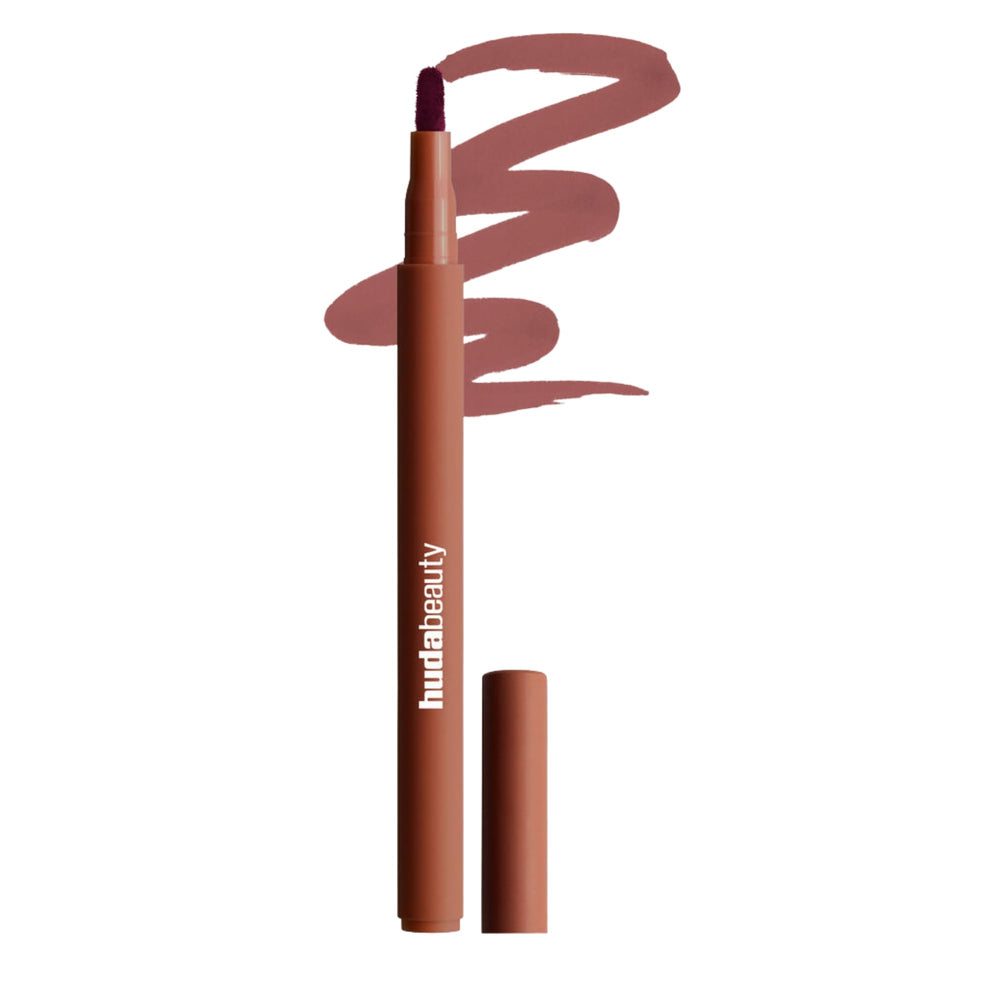 Huda Lip Contour Stain Warm Brown bottle showcasing long-lasting color