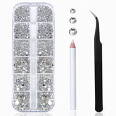 HUETFAT nail art rhinestones 2400pcs stored neatly in a clear organizer box.