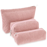 Huhumy corduroy makeup bag set pink trio offers stylish travel organization.
