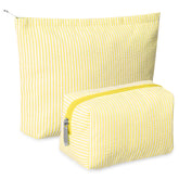 Huhumy seersucker makeup bag yellow front view; soft texture for daily organization.