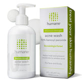 humane benzoyl peroxide acne wash bottle front view for clear skin