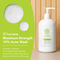 Humane benzoyl peroxide acne wash non-foaming texture highlights gentle, effective cleansing