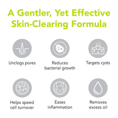 Non-foaming texture of Humane Benzoyl Peroxide Face Wash shown in close-up.