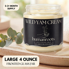 Humanroots Wild Yam Cream texture close-up shows lightweight, skin-friendly formula
