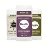 HUMBLE Original Formula deodorant pack front shows aluminum-free protection for all-day freshness.