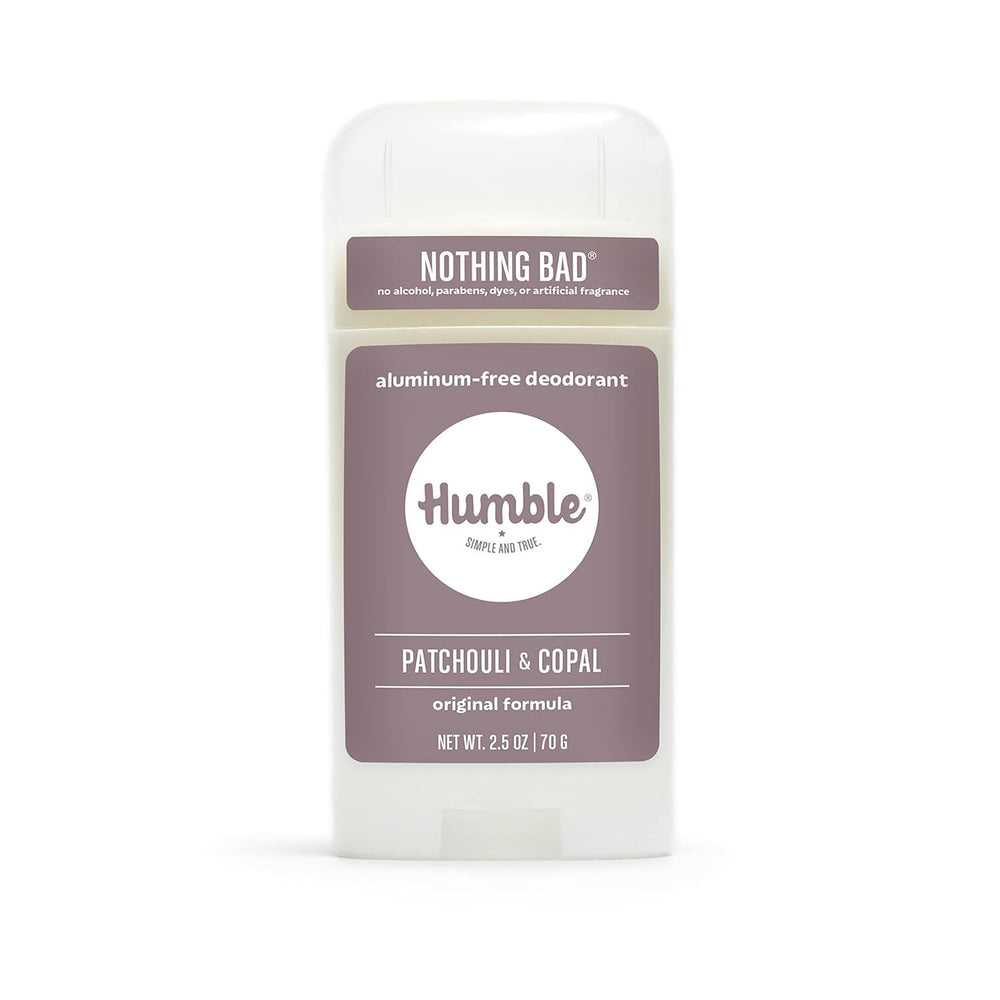 Humble Deodorant Stick: Patchouli Copal Frankincense, top view for everyday fragrance and protection.