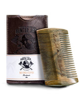Hunter Jack premium sandalwood beard comb with dual teeth for versatile grooming.