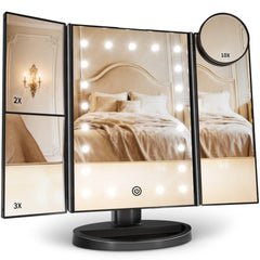 HUONUL makeup mirror with lights showing 2x, 3x, and 10x magnification for precise tasks