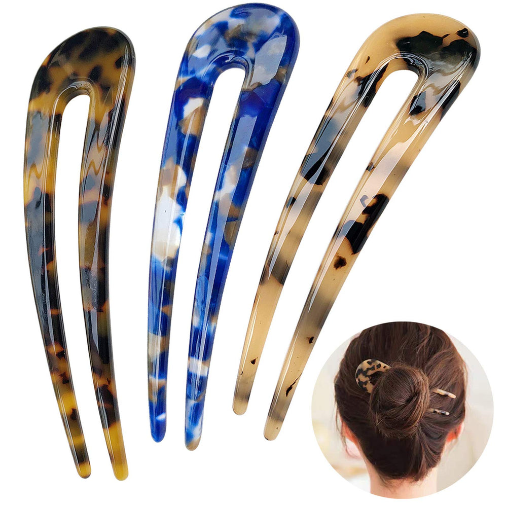 HYFEEL horquilla U concha tortuga azul para moño elegante sin tirones