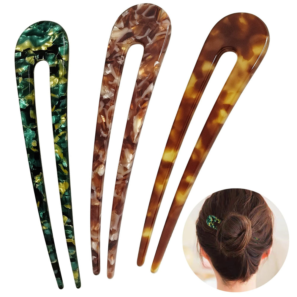 HYFEEL pin de cabello en forma U verde para peinados elegantes sin tirar