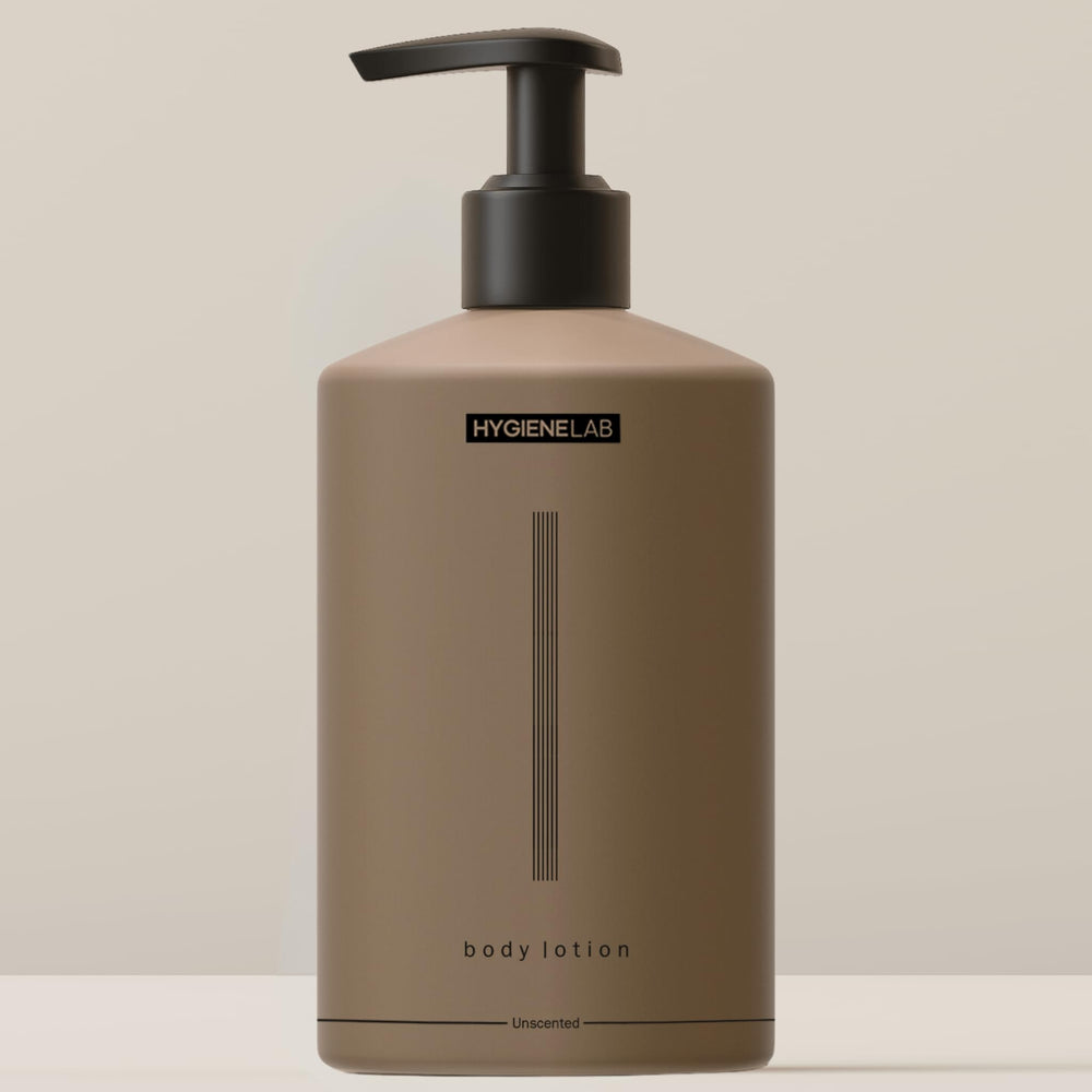 HygieneLab Men’s Body Lotion unscented bottle for ultra-hydration in daily care.