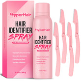HyperHair Hair Identifier Spray visual guide helps reveal peach fuzz for precise shaving.
