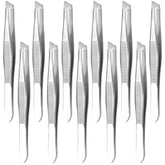 HYQO 12-piece eyebrow tweezers with heart clamps for precise brow grooming.
