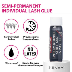 i-ENVY adhesive for individual lashes close-up shows strong hold.
