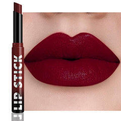 IATMOMOD maroon red lipstick outer packaging highlights vegan, long-lasting lip color.